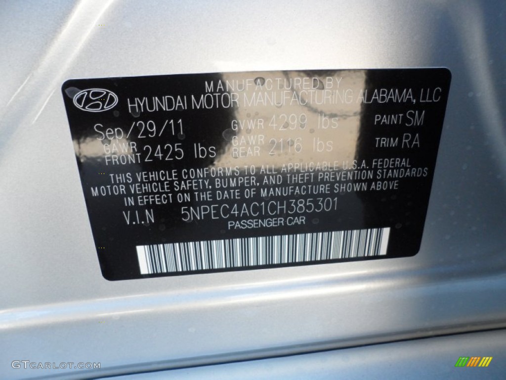 2012 Sonata Color Code SM for Radiant Silver Photo #55574604