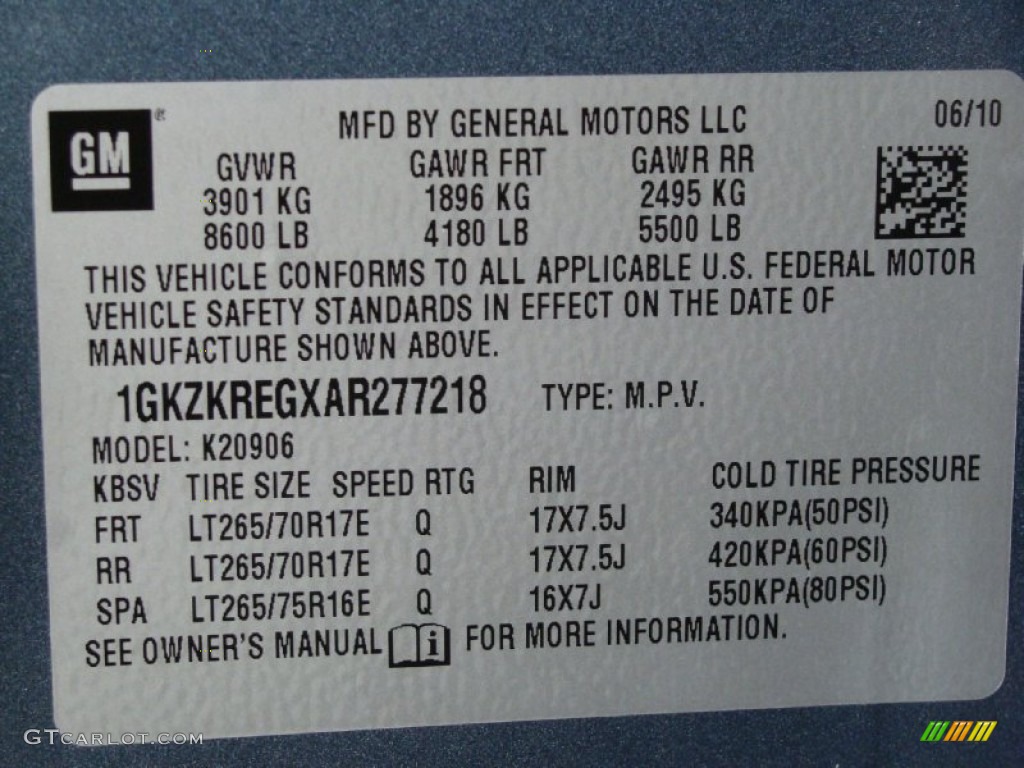 2010 GMC Yukon XL SLT 4x4 Info Tag Photo #55575075