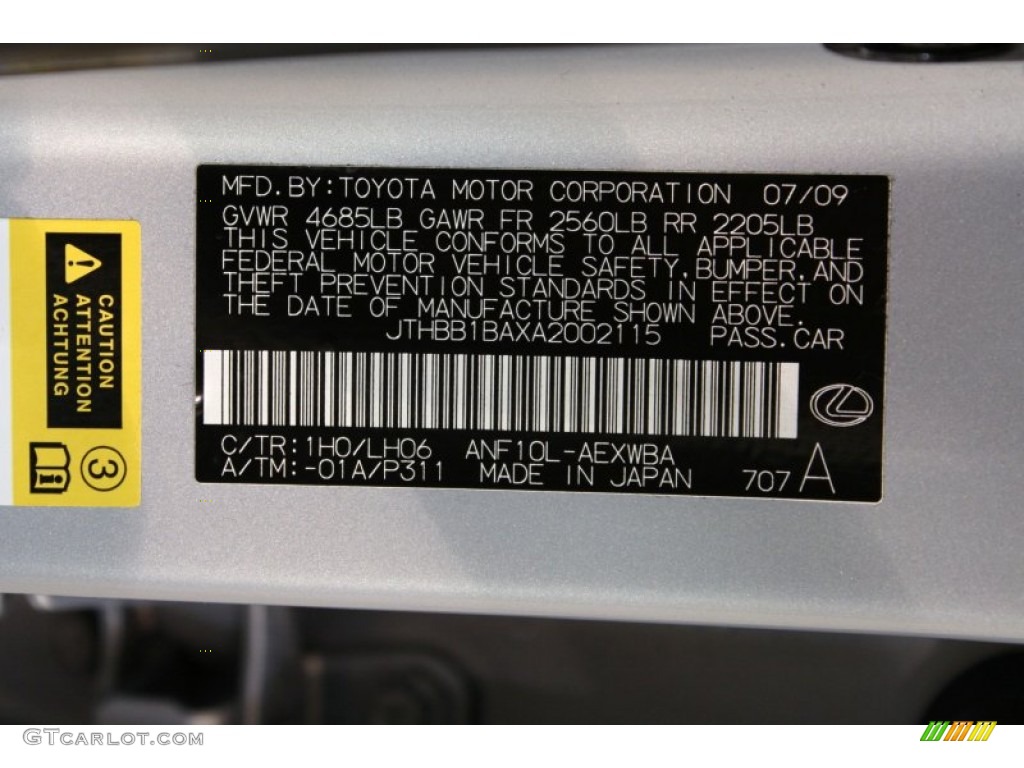 2010 HS Color Code 1H0 for Silver Opal Mica Photo #55582285