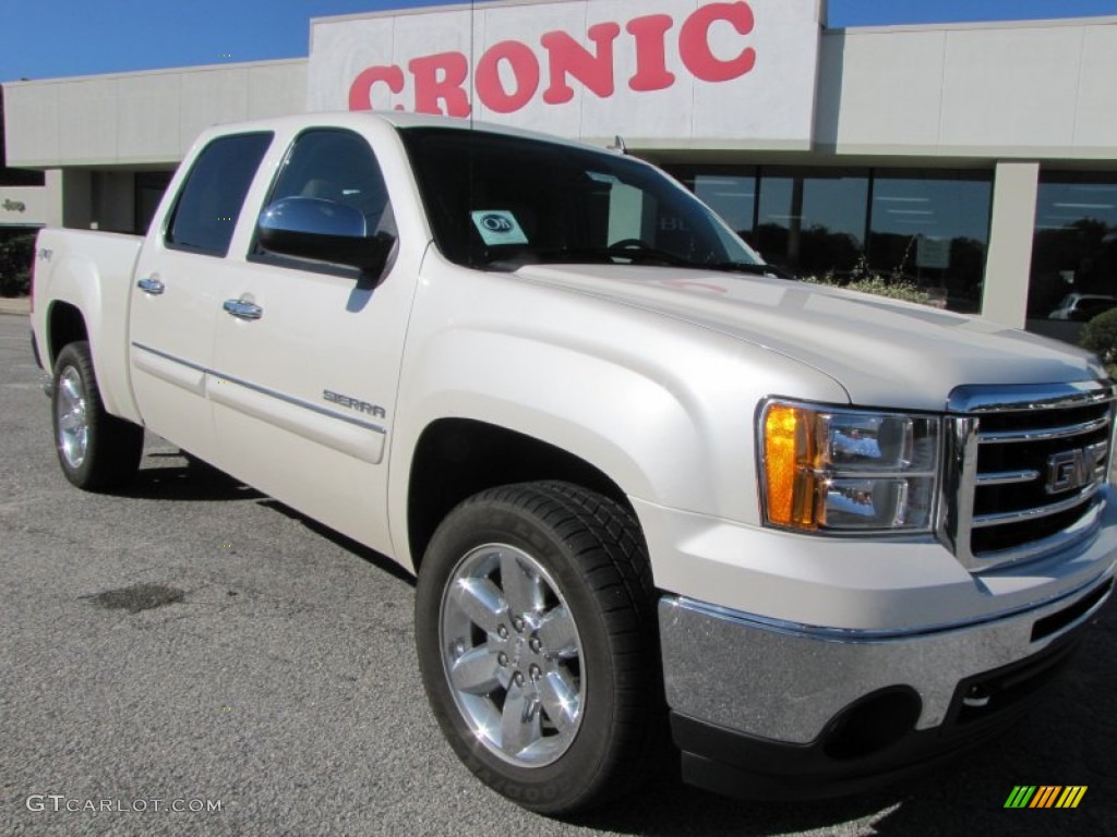 2012 Sierra 1500 SLT Crew Cab 4x4 - White Diamond Tricoat / Very Dark Cashmere/Light Cashmere photo #1