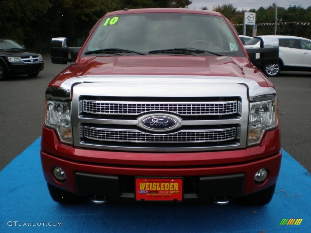 2010 F150 Platinum SuperCrew 4x4 - Red Candy Metallic / Medium Stone Leather/Sienna Brown photo #4