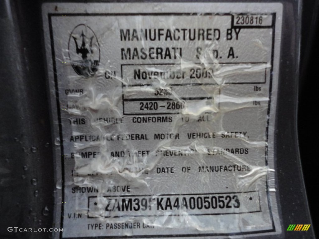 2010 Maserati Quattroporte Standard Quattroporte Model Info Tag Photo #55585027