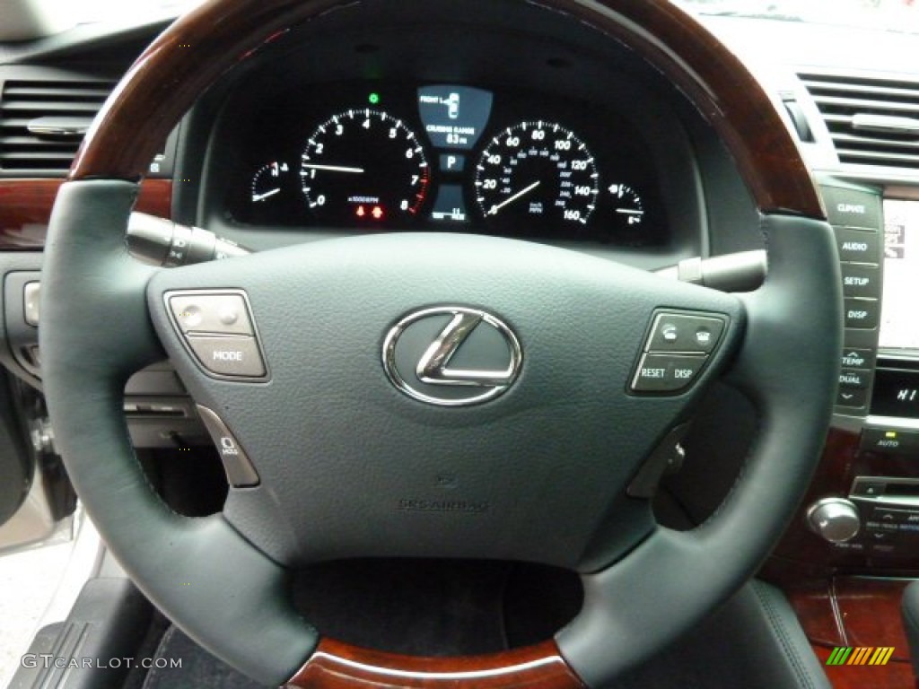 2012 Lexus LS 460 AWD Black/Medium Brown Walnut Steering Wheel Photo #55586056