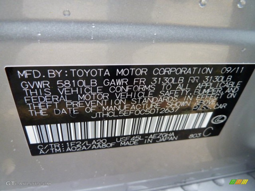 2012 LS Color Code 1F2 for Mercury Silver Metallic Photo #55586074
