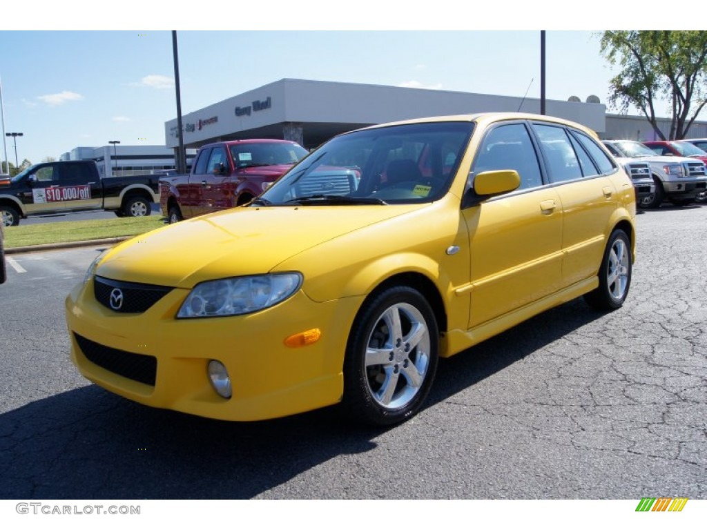 2003 Protege 5 Wagon - Vivid Yellow / Off Black photo #6