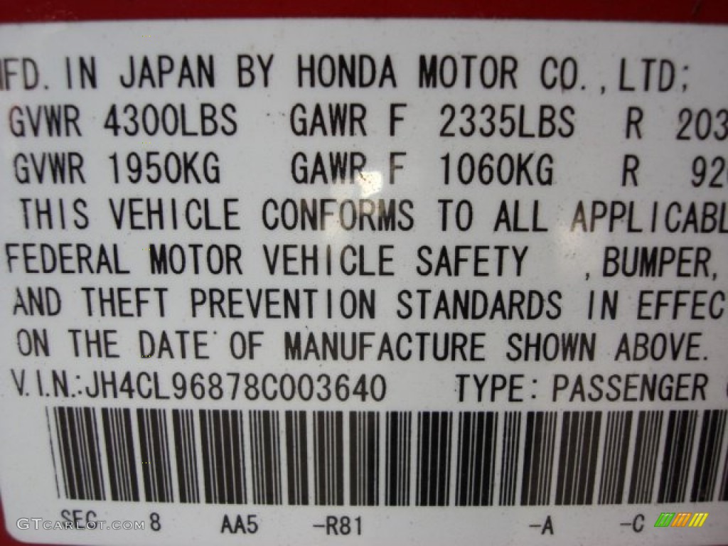 2008 TSX Color Code R81 for Milano Red Photo #55589680