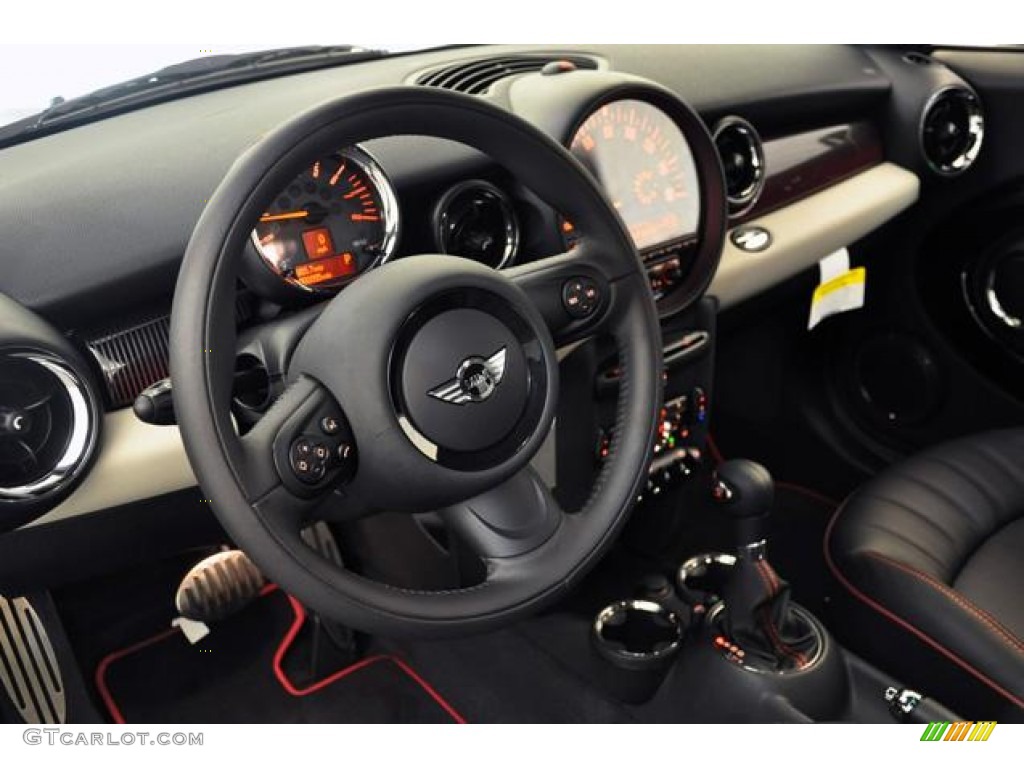 2012 Mini Cooper S Clubman Hampton Package Black Lounge Leather/Damson Red Piping Dashboard Photo #55602604
