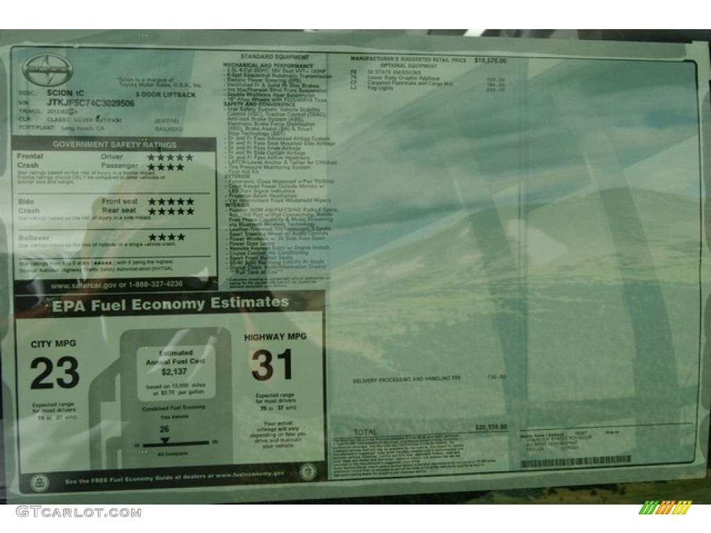 2012 Scion tC Standard tC Model Window Sticker Photo #55613941