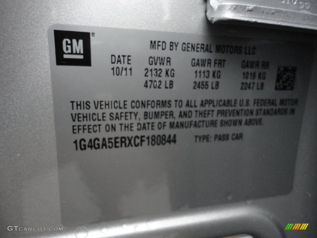 2012 Buick LaCrosse FWD Info Tag Photo #55617001
