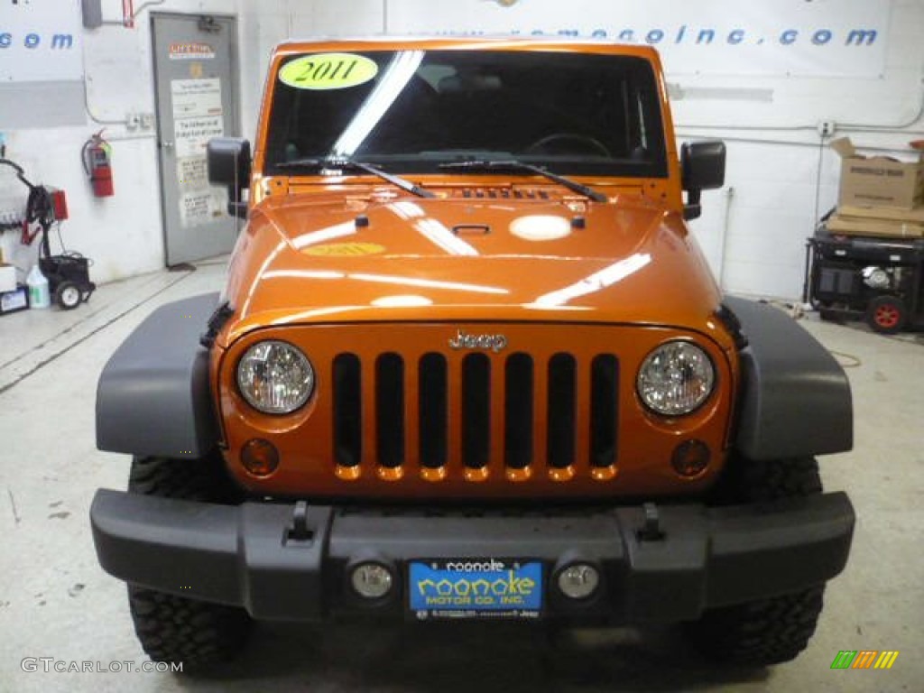 2011 Wrangler Rubicon 4x4 - Mango Tango Pearl / Black photo #3