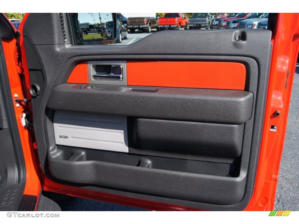 2011 Ford F150 SVT Raptor SuperCrew 4x4 Raptor Black/Orange Door Panel Photo #55617640