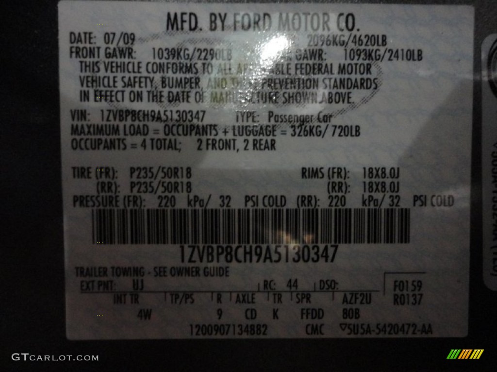 2010 Mustang Color Code UJ for Sterling Grey Metallic Photo #55622780