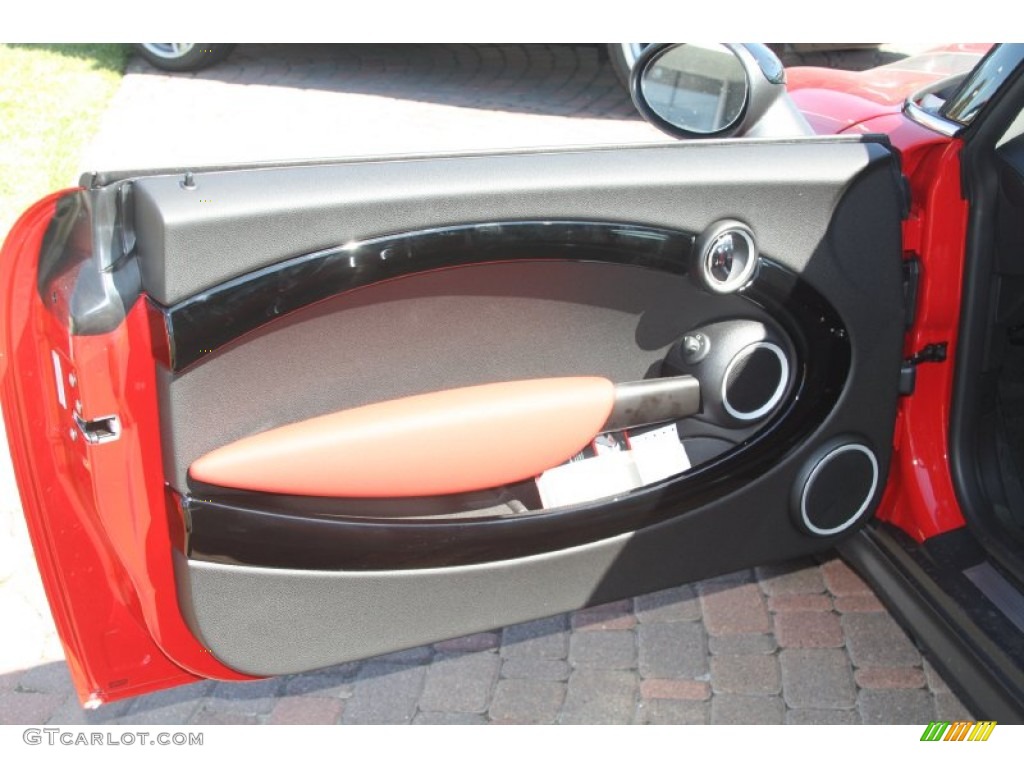 2012 Mini Cooper Hardtop Rooster Red/Carbon Black Door Panel Photo #55634396