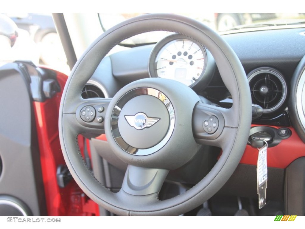 2012 Mini Cooper Hardtop Rooster Red/Carbon Black Steering Wheel Photo #55634490