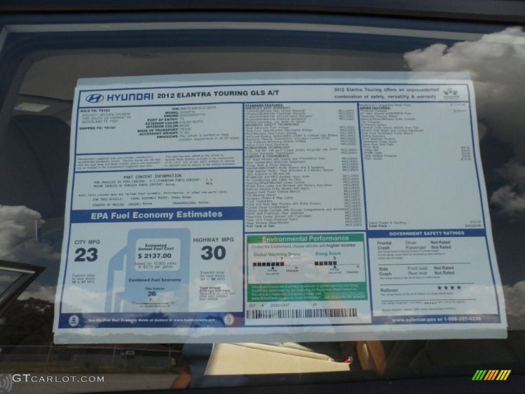 2012 Hyundai Elantra GLS Touring Window Sticker Photo #55658914