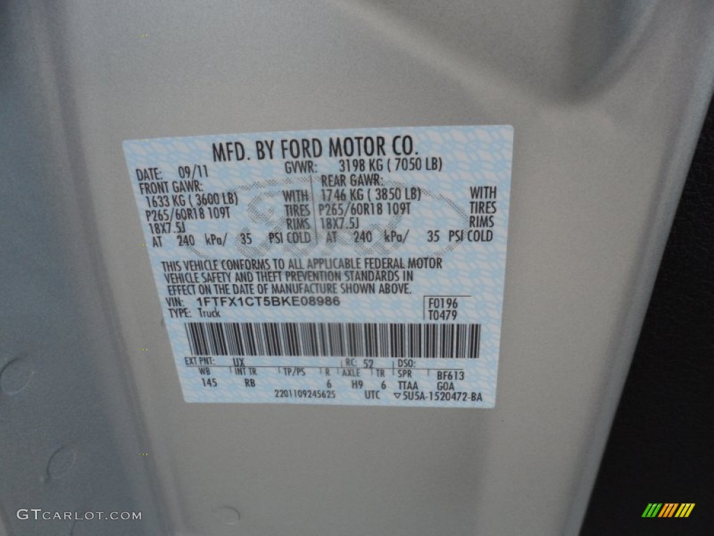 2011 Ford F150 FX2 SuperCab Color Code Photos