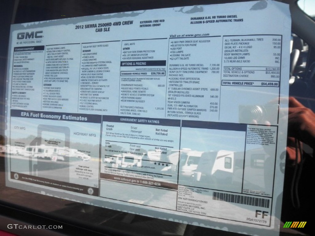 2012 GMC Sierra 2500HD SLE Crew Cab 4x4 Window Sticker Photo #55664851