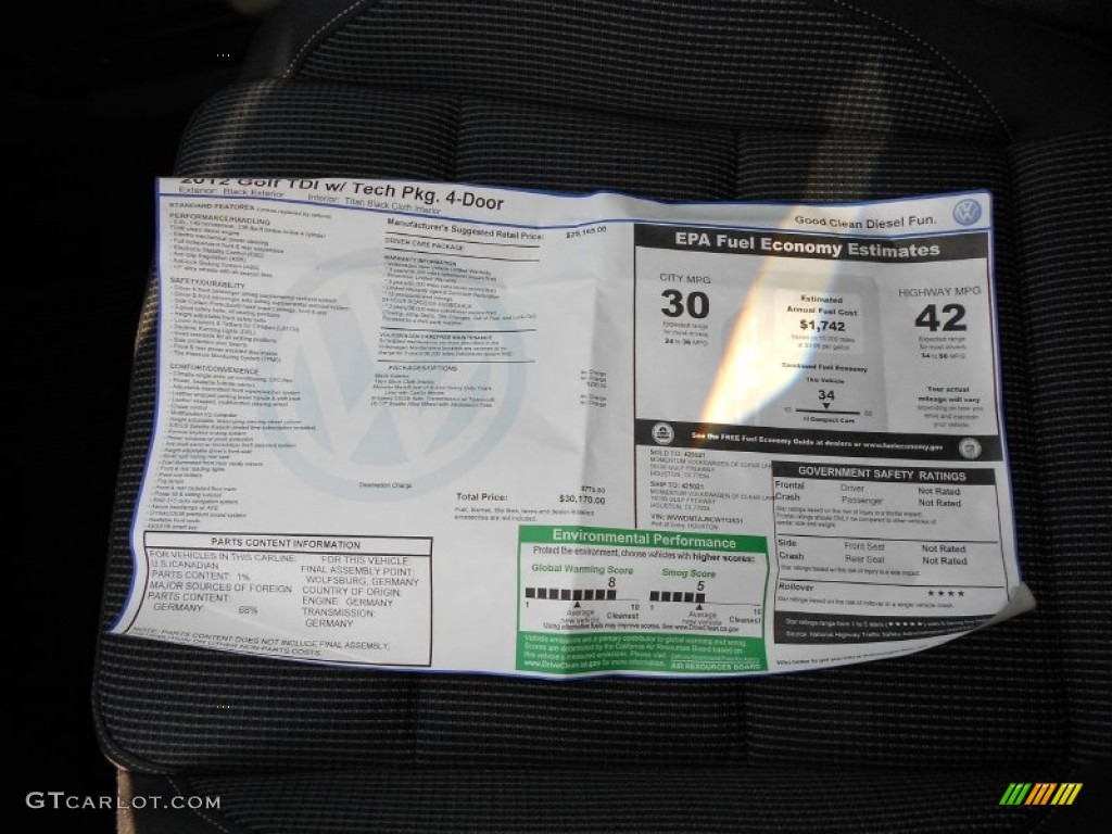 2012 Volkswagen Golf 4 Door TDI Window Sticker Photo #55669243