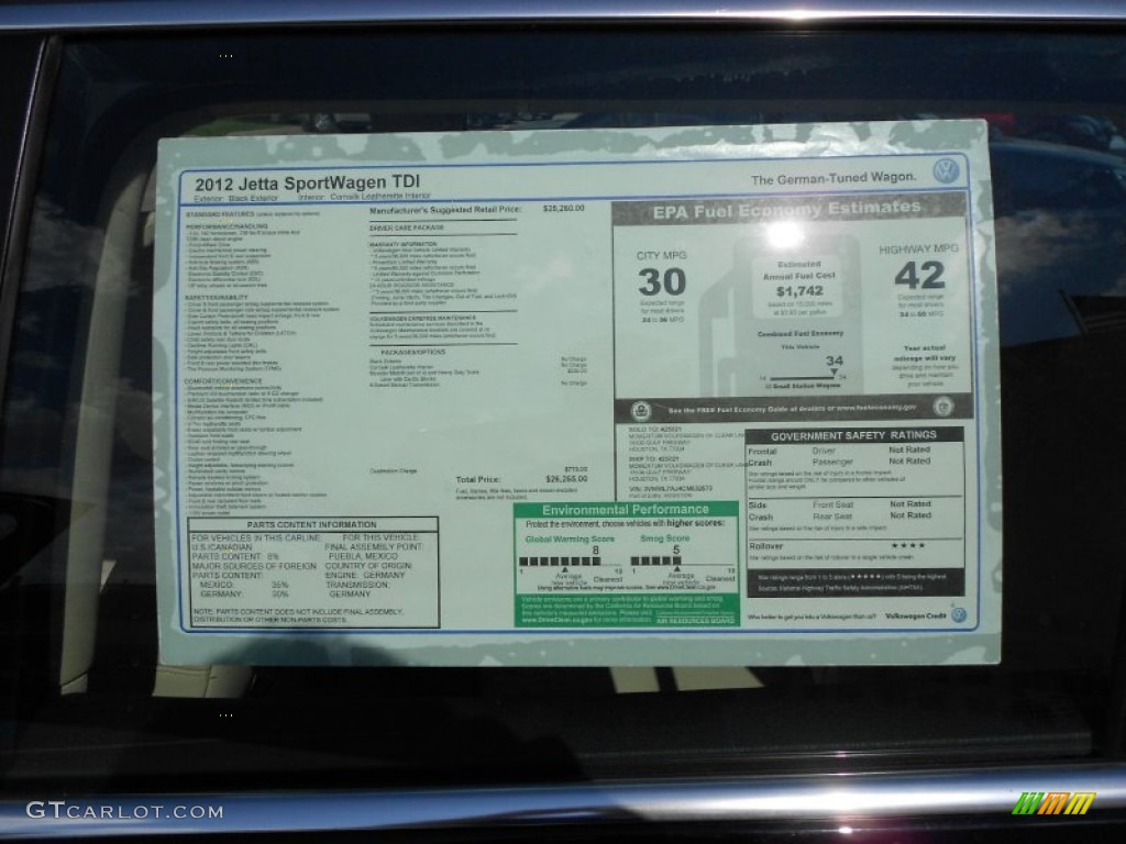2012 Volkswagen Jetta TDI SportWagen Window Sticker Photo #55669439