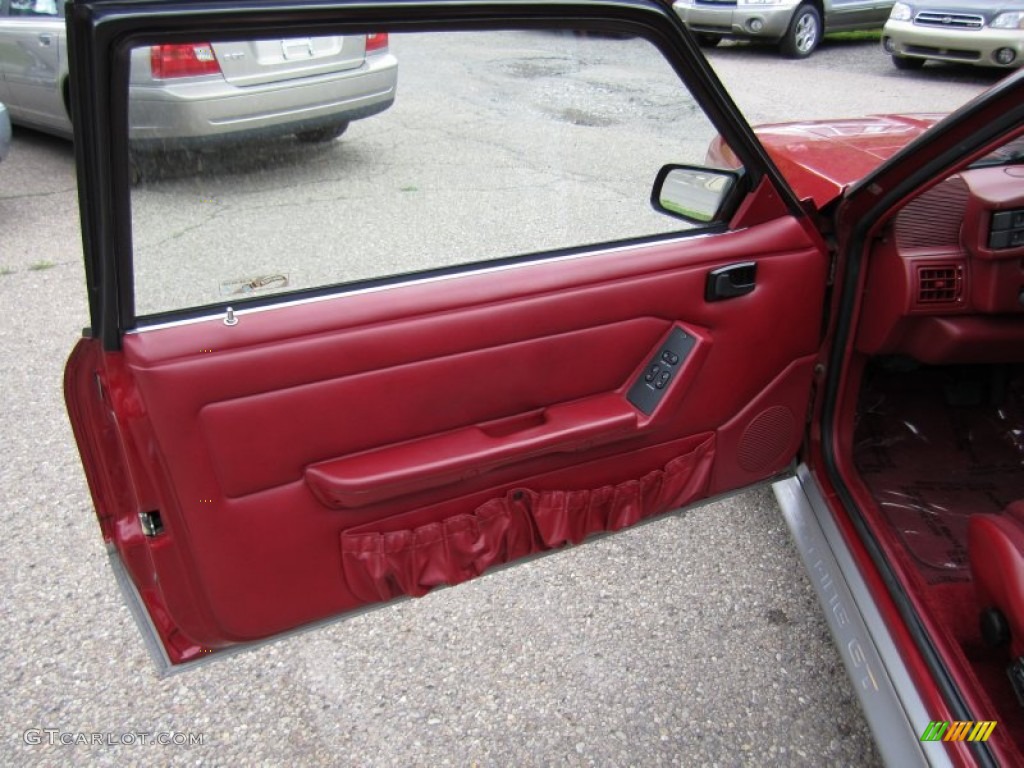 1992 Ford Mustang GT Hatchback Scarlet Red Door Panel Photo #55673950