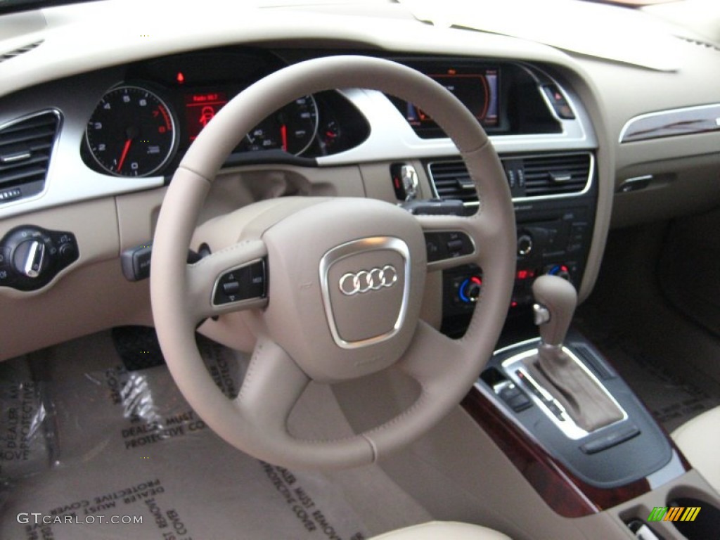 2012 Audi A4 2.0T quattro Sedan Cardamom Beige Steering Wheel Photo #55681882