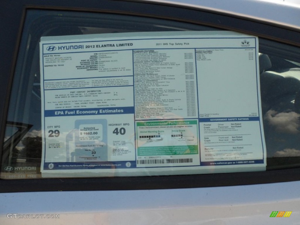 2012 Hyundai Elantra Limited Window Sticker Photo #55708451
