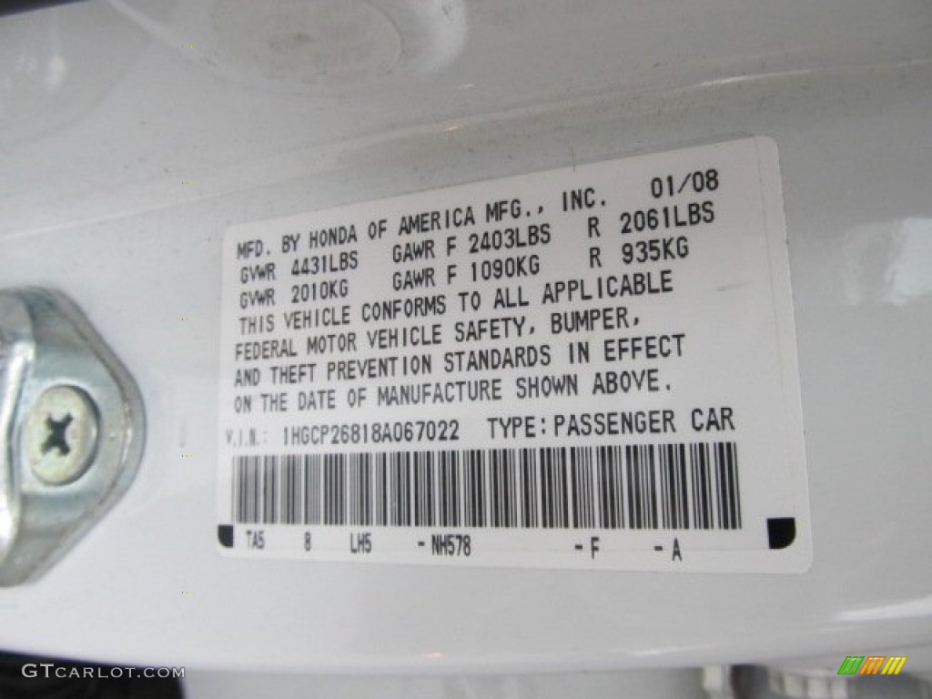 2008 Accord EX-L Sedan - Taffeta White / Ivory photo #19