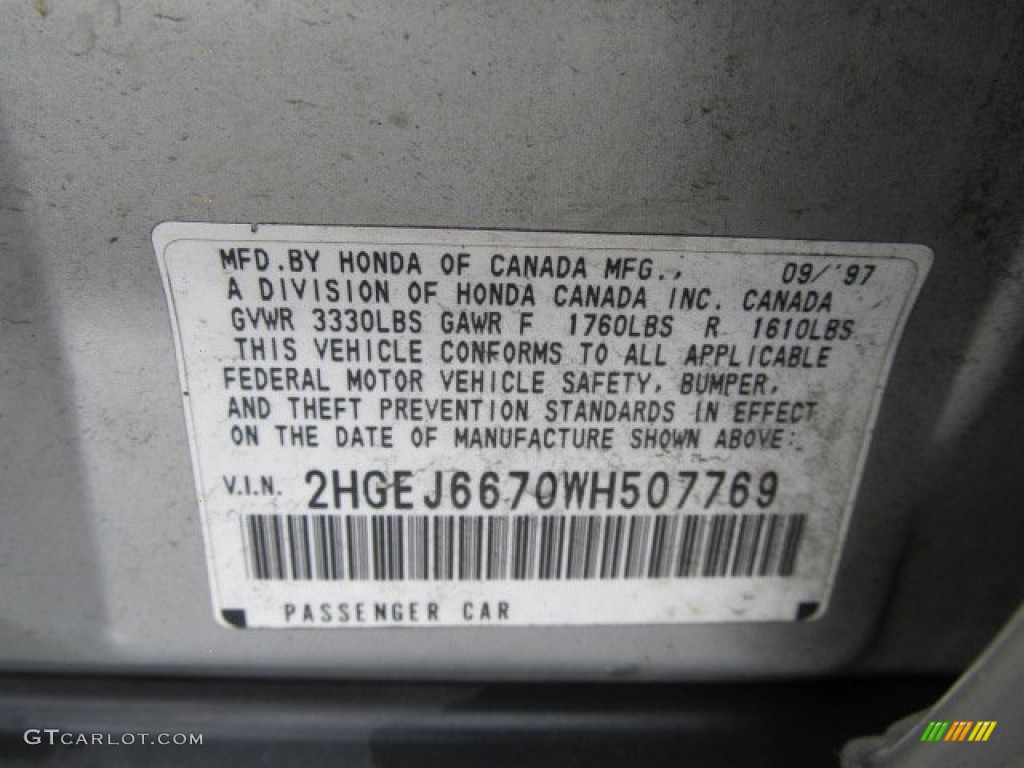 1998 Honda Civic LX Sedan Info Tag Photo #55714219
