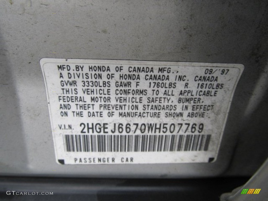1998 Honda Civic LX Sedan Info Tag Photo #55714219