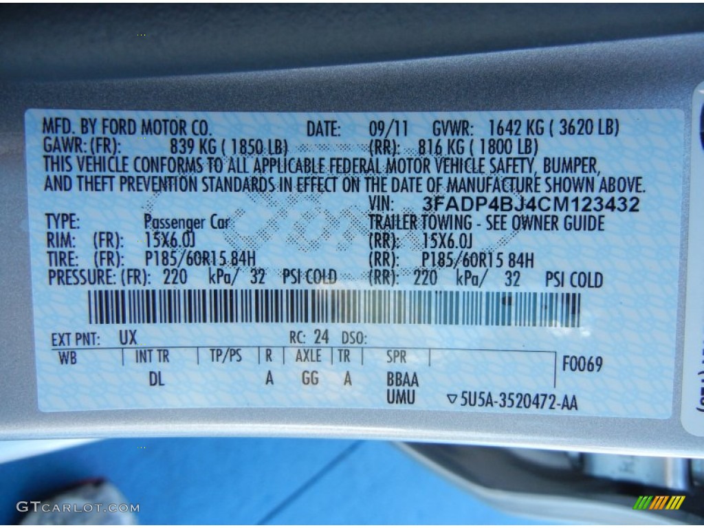 2012 Fiesta Color Code UX for Ingot Silver Metallic Photo #55718767