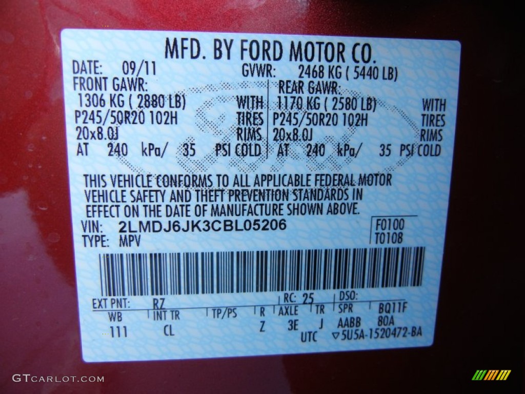 2012 MKX Color Code RZ for Red Candy Metallic Photo #55719407