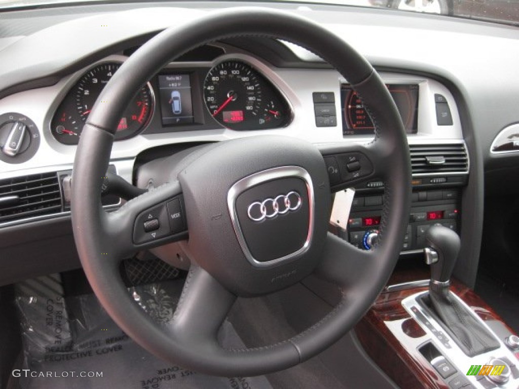 2009 Audi A6 3.0T quattro Avant Black Steering Wheel Photo #55725634