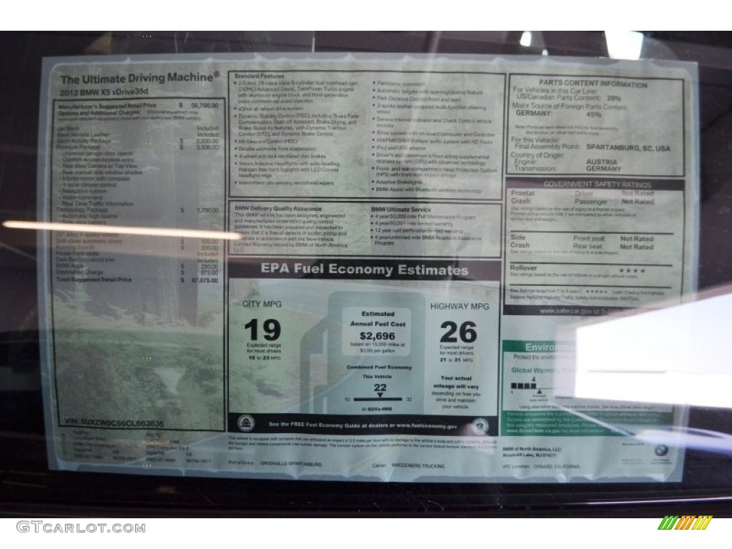 2012 BMW X5 xDrive35d Window Sticker Photo #55732086