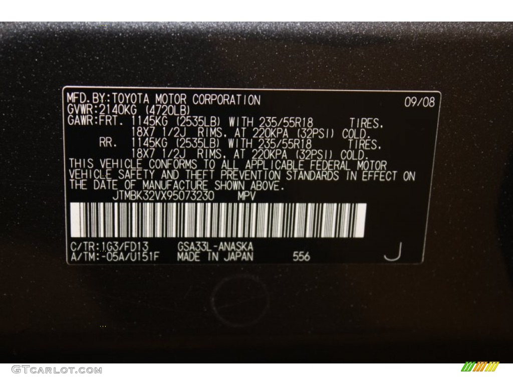 2009 RAV4 Color Code 1G3 for Magnetic Gray Mica Photo #55738242