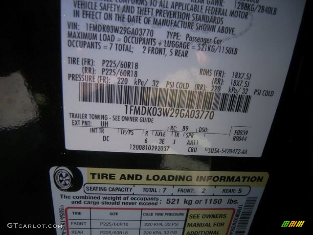 2009 Taurus X Color Code UH for Tuxedo Black Metallic Photo #55740522