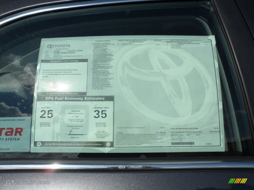 2012 Toyota Camry LE Window Sticker Photo #55740618