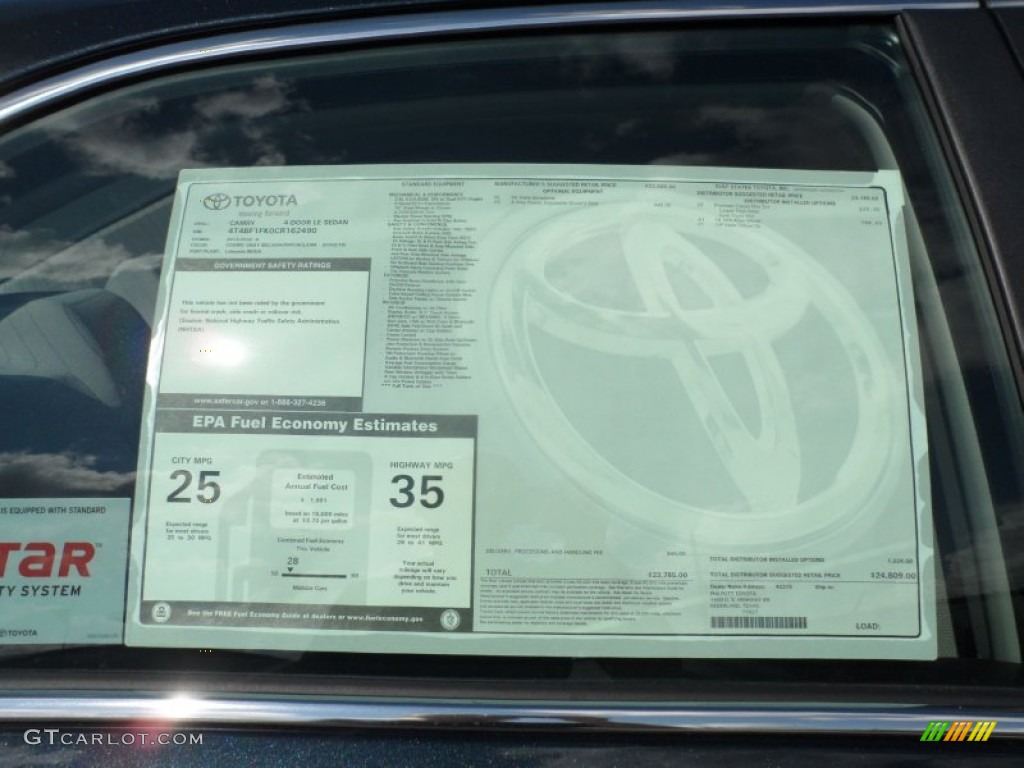 2012 Toyota Camry LE Window Sticker Photo #55740930