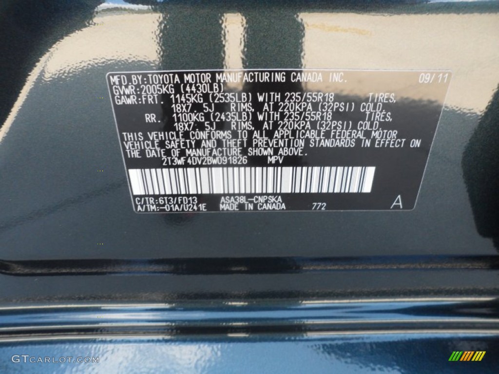 2011 RAV4 Color Code 6T3 for Black Forest Metallic Photo #55741558