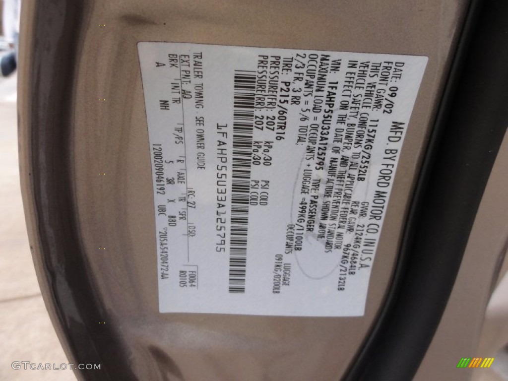 2003 Taurus Color Code AQ for Arizona Beige Metallic Photo #55744605