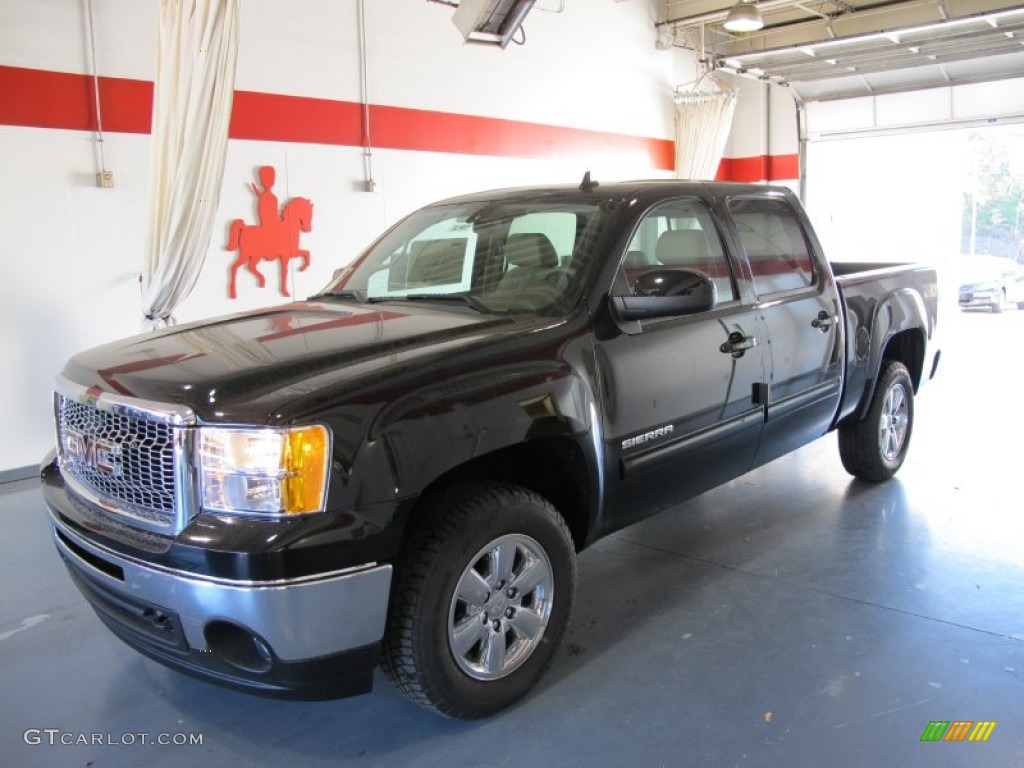 2012 Sierra 1500 SLT Crew Cab 4x4 - Onyx Black / Very Dark Cashmere/Light Cashmere photo #1