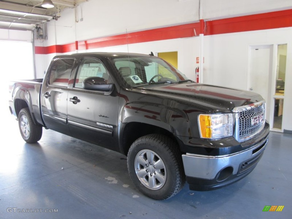 2012 Sierra 1500 SLT Crew Cab 4x4 - Onyx Black / Very Dark Cashmere/Light Cashmere photo #5