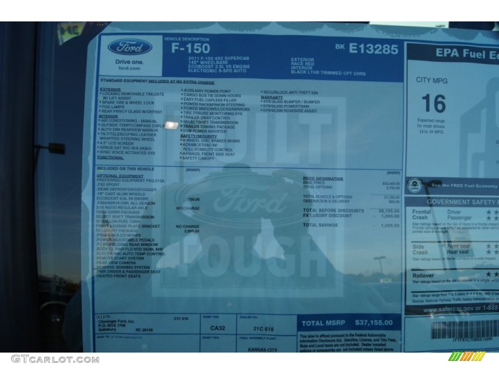 2011 Ford F150 FX2 SuperCab Window Sticker Photo #55750981
