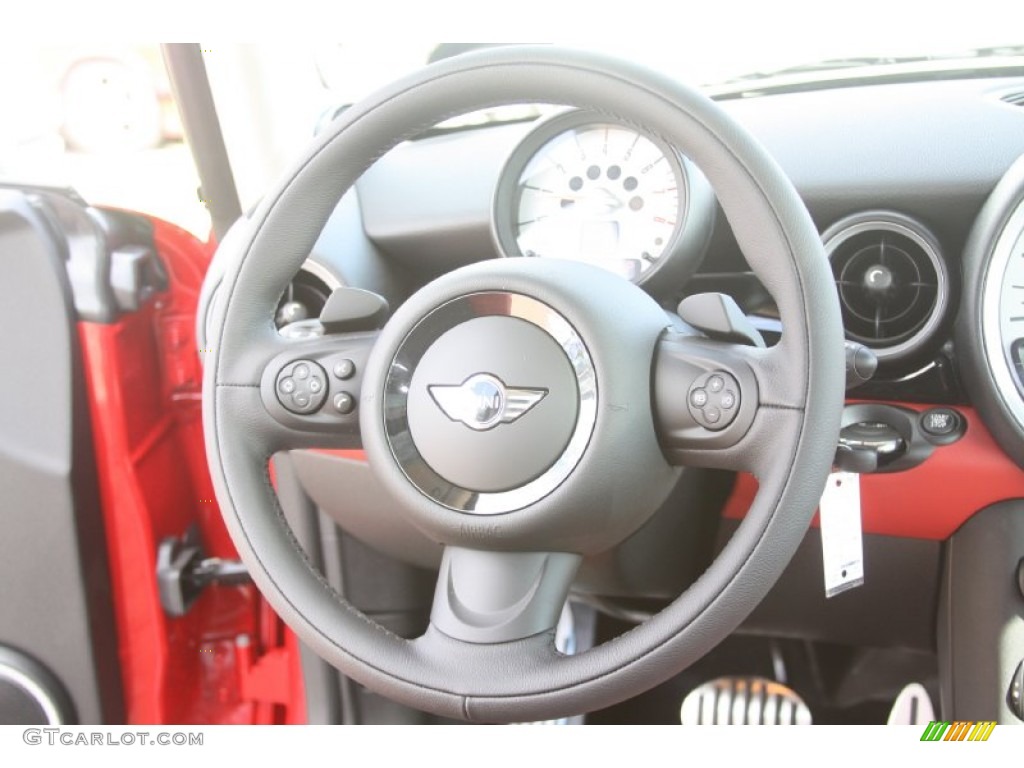 2012 Mini Cooper S Hardtop Rooster Red/Carbon Black Steering Wheel Photo #55761845