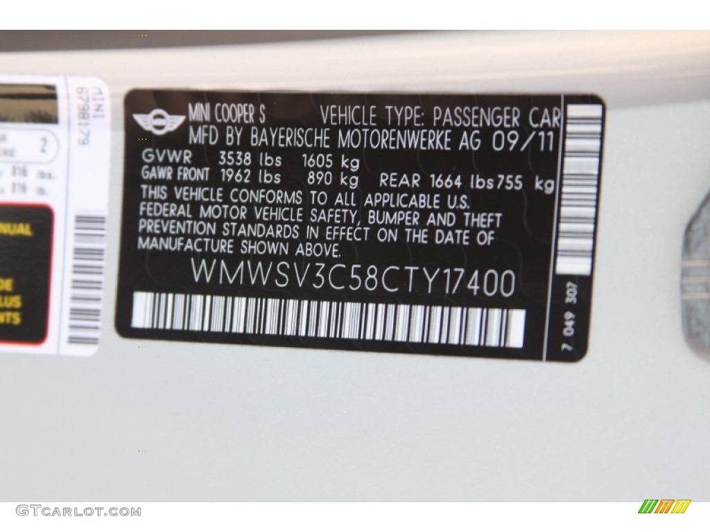 2012 Cooper S Hardtop - White Silver Metallic / Carbon Black photo #8