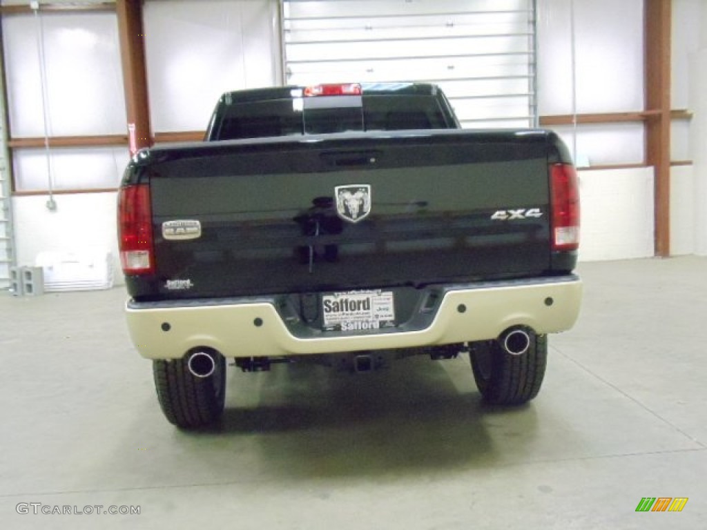 2012 Ram 1500 Laramie Longhorn Crew Cab 4x4 - Black / Light Pebble Beige/Bark Brown photo #4