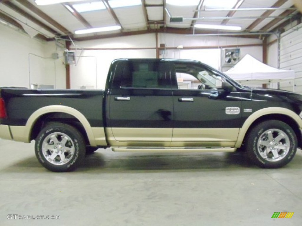 2012 Ram 1500 Laramie Longhorn Crew Cab 4x4 - Black / Light Pebble Beige/Bark Brown photo #6