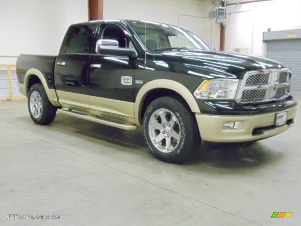 2012 Ram 1500 Laramie Longhorn Crew Cab 4x4 - Black / Light Pebble Beige/Bark Brown photo #7