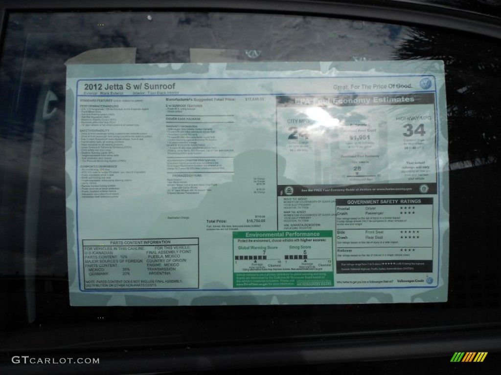2012 Volkswagen Jetta S Sedan Window Sticker Photo #55763609
