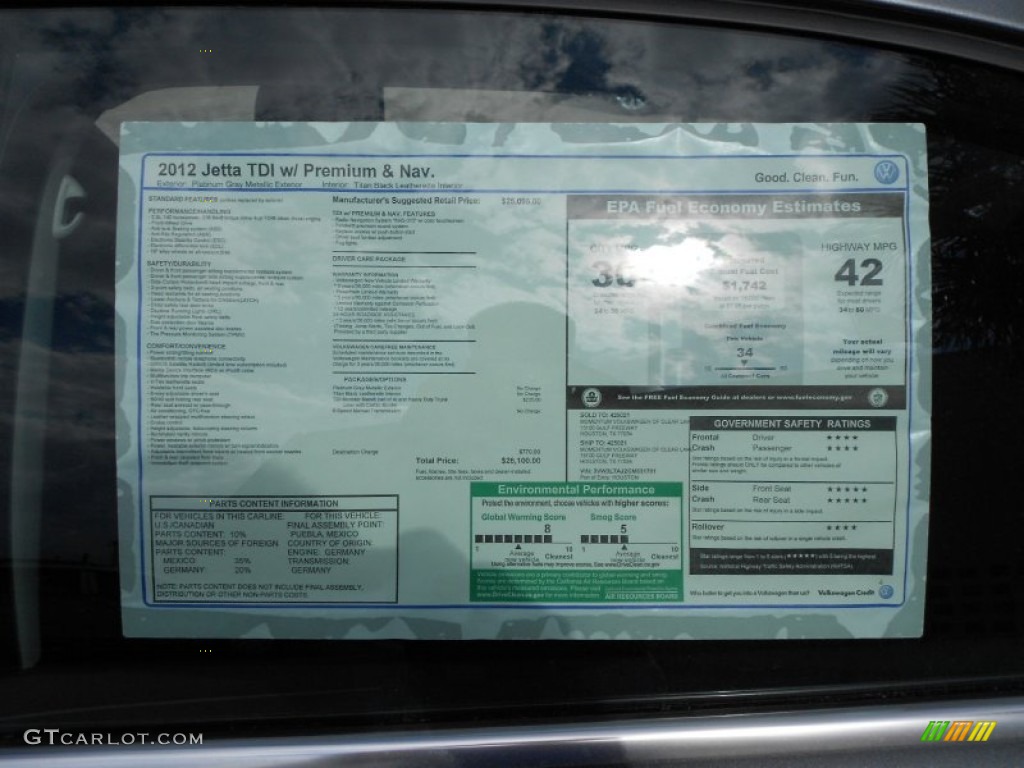 2012 Volkswagen Jetta TDI Sedan Window Sticker Photo #55763831
