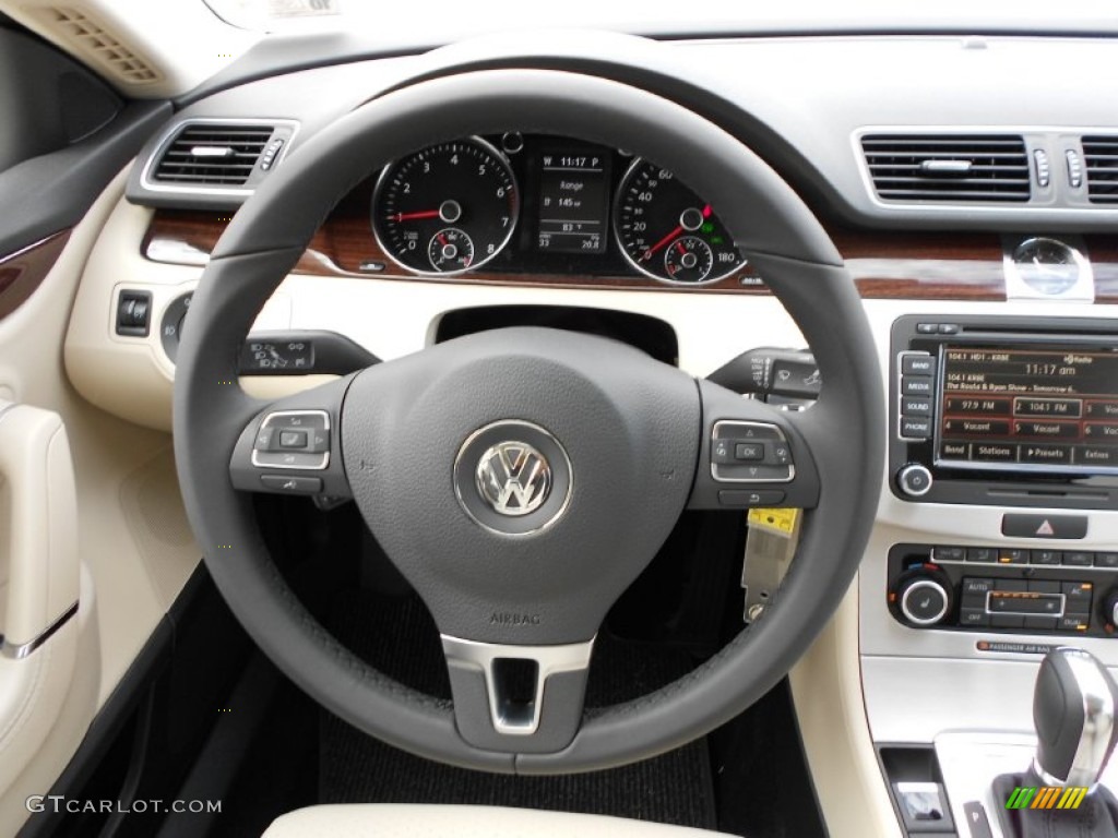 2012 Volkswagen CC Lux Plus Black/Cornsilk Beige Steering Wheel Photo #55764392